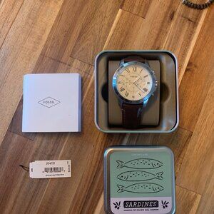 Fossil Silver Grant Chronograph Brown Leather Men's Watch